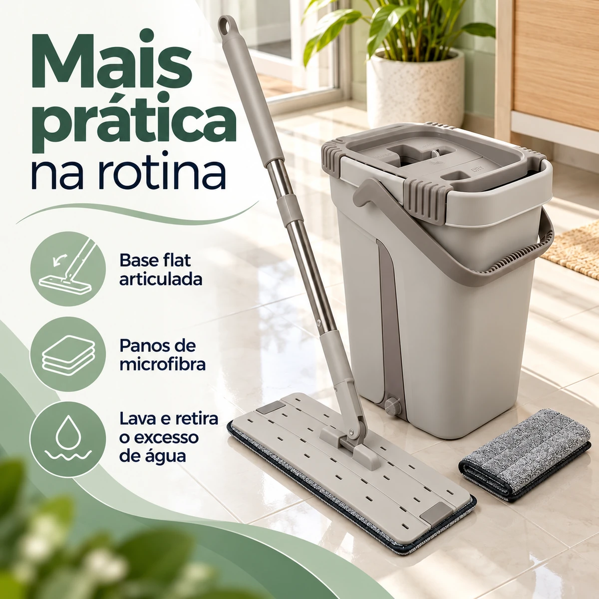 Visão geral dos benefícios de Mop Flat com Balde e 2 Panos de Microfibra
